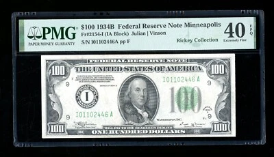 DBR 1934-B $100 Minneapolis Vinson Fr. 2154-I PMG XF-40 EPQ Serial I01102446A - Image 1 of 2