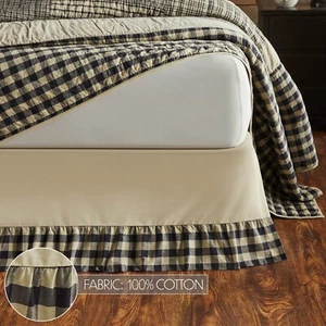 My Country Ruffled King Bed Skirt 78x80x16 Navy Khaki Check Farmhouse Cottage - Picture 1 of 5