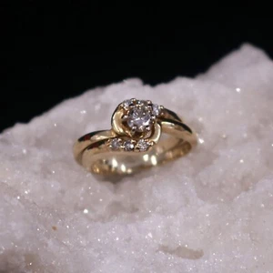 14K Yellow Gold Brilliant Cut Diamond Wrap Engagement Wedding Ring Set 5.7 Grams - Picture 1 of 12