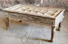 Antique Door Coffee Table, Spanish Style, Distressed White Chai Table, Rustic