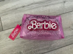 BARBIE THE MOVIE MAKE UP BAG, BRAND NEW, GEM FRONT, CLEAR PINK - Picture 1 of 3