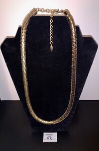 WHITING & DAVIS GOLD TONE MESH CHAIN SNAKE NECKLACE 26”