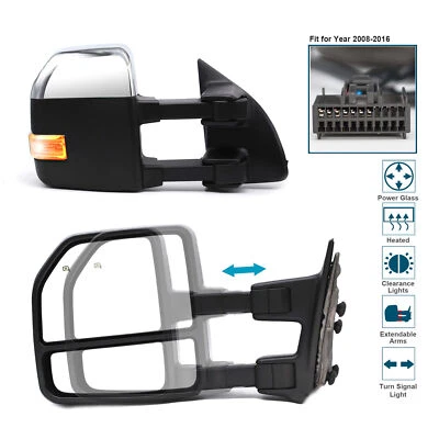 Tow Mirrors For 08-16 Ford F250 F350 Super Duty Power Heated Signal Chrome Cap - Изображение 1 из 4
