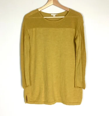 Suéter feminino Eileen Fisher M 100% lã malha martelada amarelo mostarda Chartreuse - Imagem 1 de 4
