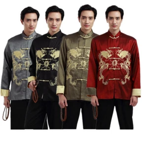 Chinesisches Herren mittleren Alters Drache Tang Anzug Kung Fu Shirt langärmelig Mantel Tops - Bild 1 von 15