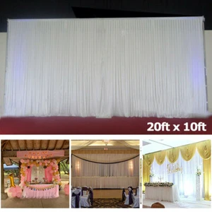 20ft White Silk Backdrop Drapes Curtain Panel with Rod Pockets for Stage Wedding - Picture 1 of 12