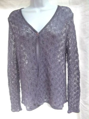Kate Hill sweater L open cardigan wrap flyway lavender v-neck crochet knit MINT - Image 1 of 3