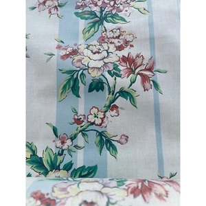 Vintage Waverly Fabric Floral Blue Striped Merchant Home Decor By The Yard - Picture 1 of 14
