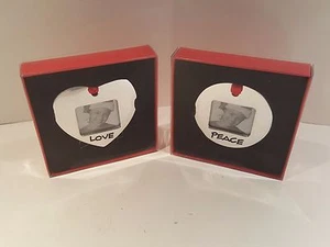 2 Picture Frames Aaron Brothers ( Peace / Love ) Ornaments  1.25" x 1" Viewing  - Picture 1 of 4