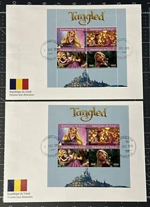 Estampillas de Disney enredadas de Chad 2019 (2 FDC) Rapunzel Perf. & Imperf. Hoja de recuerdo - Imagen 1 de 3