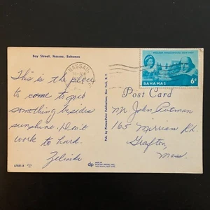 Bahamas julio 1964 QEII Scott 201 sello de Shakespeare escena de postal de Bay Street - Imagen 1 de 2