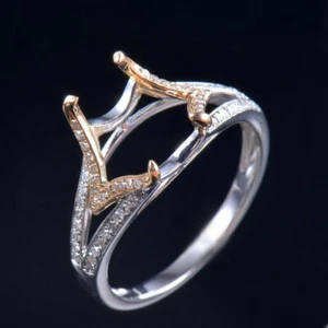 Unique Cushion Cut 8x10mm Natural Diamond Semi Mount Engagement Ring 18K Gold - Picture 1 of 7