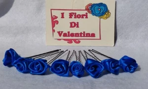 Set 8 forcine capelli,rose in raso,blu,matrimonio,sposa,comunione, cerimonia - Foto 1 di 6