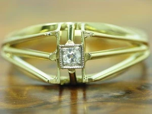 Anillo de oro bicolor 14kt 585 con diamante solitario / 2,7g / RG 54 - Imagen 1 de 6