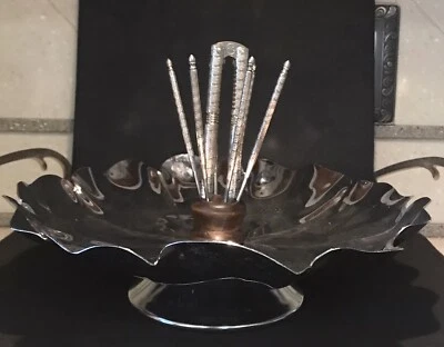 MCM Vintage Nut Dish Shelton Chrome Floral Design With Tools - Image 1 of 4