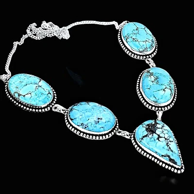 Colar de prata esterlina 925 turquesa feito à mão colar de pedras preciosas - Imagem 1 de 3