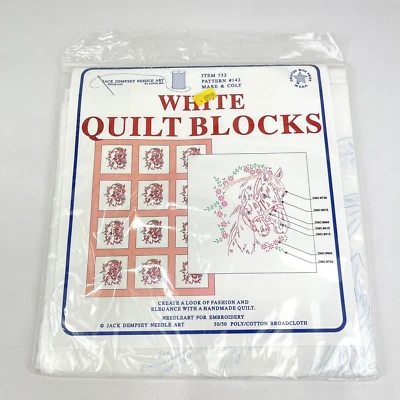 Bloques de edredón blanco Jack Dempsey (6) bordado arte de aguja patrón de yegua y potro 142 Foto 1 de 4