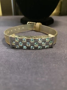 RARE Lia Sophia Jewelry Blue Arm Candy Buckle Bracelet CZ Silver Tone Bar - Picture 1 of 8