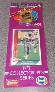 NFL 1991 Emmitt Smith Dallas Cowboys MVP Trading Card and Pin Badge Set Neu - Bild 1 von 1