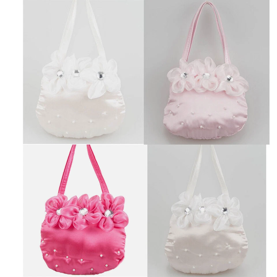 Girls Kids Little Lady Dress Up Handbag Evening Wedding Bag 3 Flower Crystals - Image 1 of 1