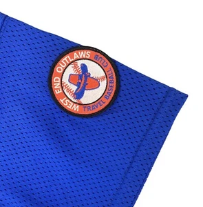 WEST END OUTLAWS Baseball Game Jersey Mens S 27 Blue Orange 2 Button Embroidered - Picture 1 of 16