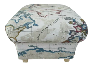 Prestigious Atlas Antique Fabric Footstool Cream Pouffe Footstall World Map New - Picture 1 of 12