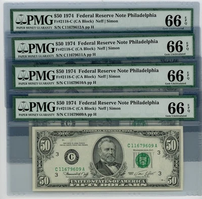 FR. 2118-C $50 1974 4 Consecutive Federal Reserve Note 66 EPQ PMG DC-2554  - Image 1 of 3
