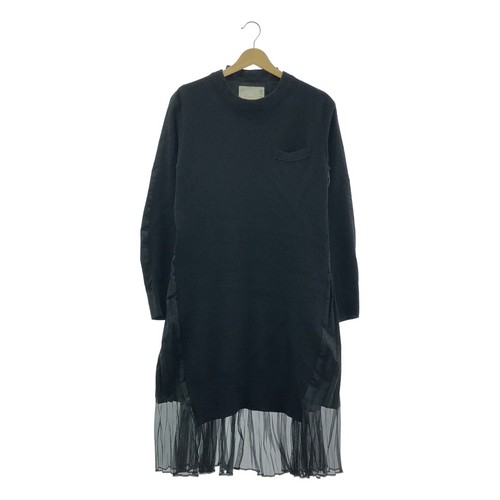 Abito Camicia Sacai Maglia Docking Pieghettato 2 Nero Donna Usato0