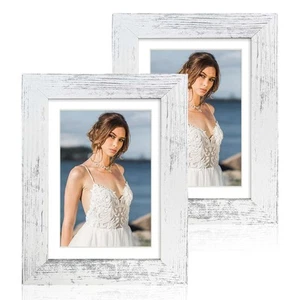 5x7 Picture Frame Set of 2, Distressed White Wood with Glass Photo Frame - Di... - Picture 1 of 6