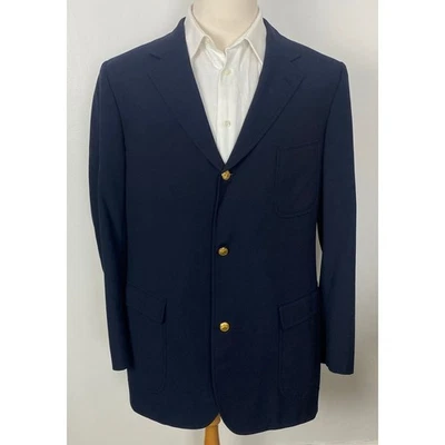 Abrigo deportivo blazer de lana azul marino dorado 3 botones Brooks Brothers EE. UU. 44L de colección para hombre Foto 1 de 4