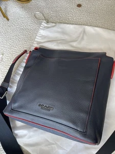 New Coach Beckett Pocket Crossbody midnight Navy/Red Leather Men's Messenger Bag - Picture 1 of 11