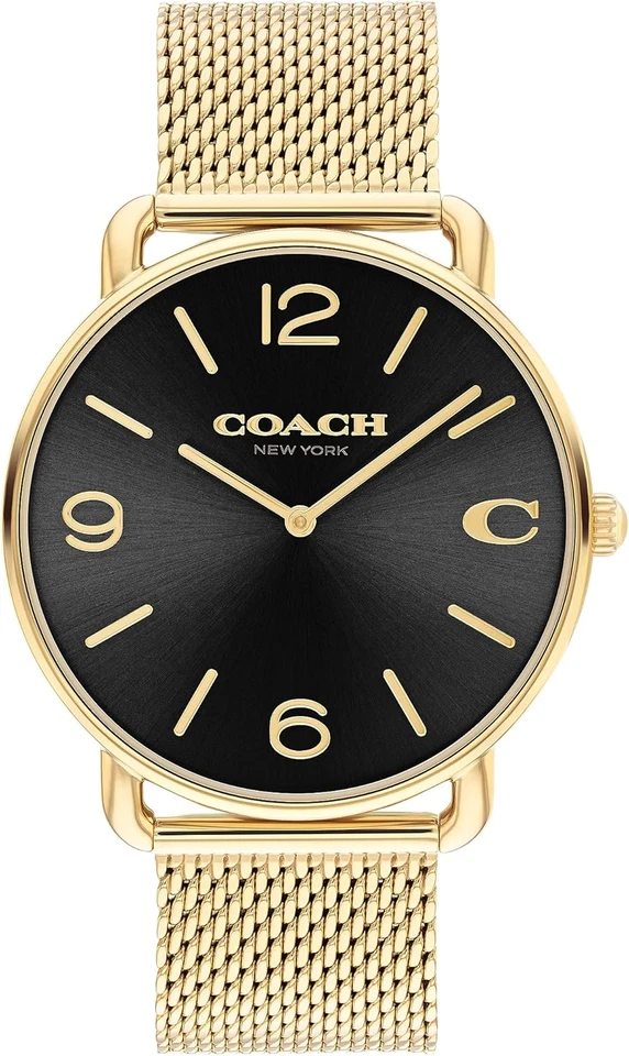 Coach Men's Watch 14602654 Elliot Quartz Gold Silver Dial Mesh Bracelet 40mm