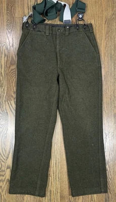Filson Green Virgin Wool Pants with Suspenders Made in USA 36x30 STY 89 READ - Image 1 of 4