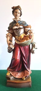 Antiker Status Heilige"Elizabeth mit Brot"Holzstatue bemalt echtgold Früh 20.Jh - Bild 1 von 24