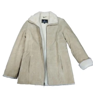 London Fog Leather Suede Tan Jacket Women's Zipper Lined Coat Size Small - Picture 1 of 12