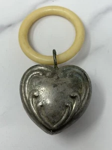 VTG Silver Plated Puffy Heart Rattle on Plastic Ring Cool Keychain Or Pendant! - Picture 1 of 5