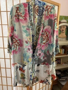 Johnny Was 100% Silk Open Front Kimono style reversible jacket/top, size S - Picture 1 of 7