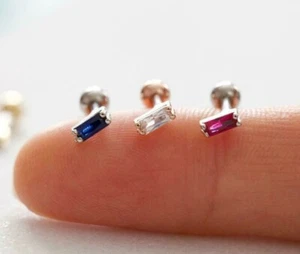 CZ Tiny Baguette Tragus Earring, rectangle Rhinestone cartilage earring, vibrant - Picture 1 of 4