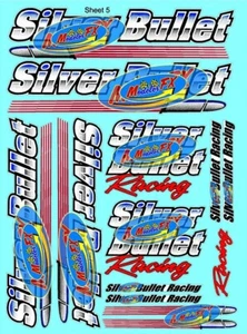 CLEAR VINYL RACING Sticker SHEET 5-BULLET-R/C MODEL Die-cut-Decals1/12-1/10-1/16 - Picture 1 of 8