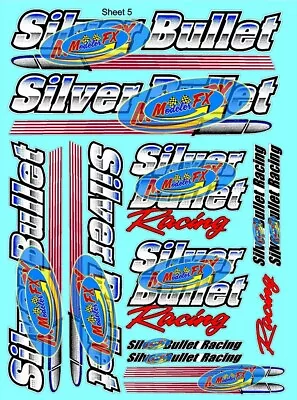 CLEAR VINYL RACING Sticker SHEET 5-BULLET-R/C MODEL Die-cut-Decals1/12-1/10-1/16 - Image 1 of 4