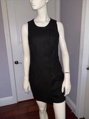 Mini Vestido Forever 21 Sin Mangas Negro Mezcla Lana Botones Bolsillos Laterales Medianos Foto 1 de 3