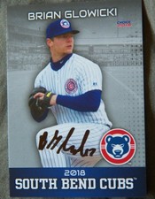 Chicago Cubs Brian Glowicki Signed 2018 Choice South Bend Cubs Auto Card