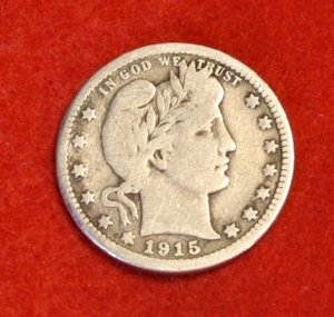 1915-S Barber Quarter VG 90% Silver Coin BQ448 - Picture 1 of 2