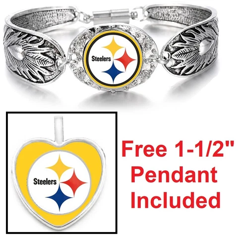 Free Pendant Gift With Pittsburgh Steelers Women's Sterling Silver Bracelet D3F Cover