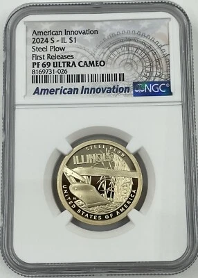 2024 S PROOF AMERICAN INNOVATION ILLINOIS STEEL PLOW NGC PF69 FIRST RELEASES F06 - Image 1 of 2