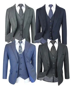 Boys 5 Piece Regular Fit Formal Suits, Kids Wedding Prom Communion Suit Age 1-14 - Picture 1 of 27