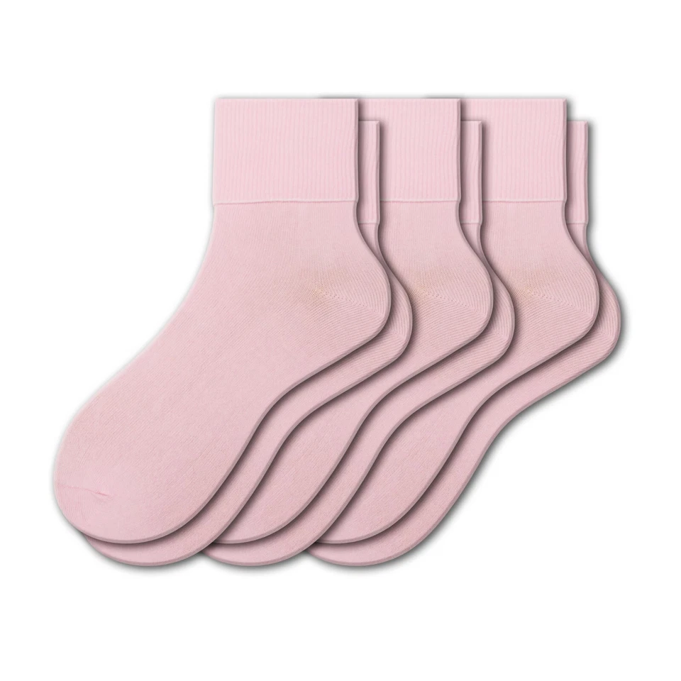 Turn Cuff Algodón Orgánico Puntera Sin Costuras 3 Pares Calcetines Suaves, Mujeres Calcetines de Uso Activo Foto 1 de 4