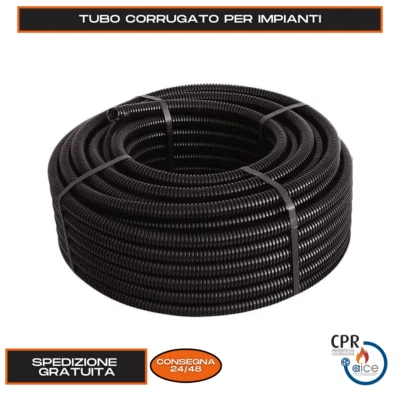 TUBO CORRUGATO FLESSIBILE NERO PER IMPIANTI ELETTRICI MATASSA DA 10/25/50/100 MT - Immagine 1 di 4