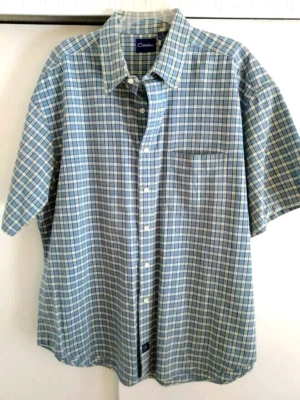 Camisa Catalina Para Hombre Manga Corta Cuello Abotonado Talla XL Azul Amarillo Cuadros Foto 1 de 4