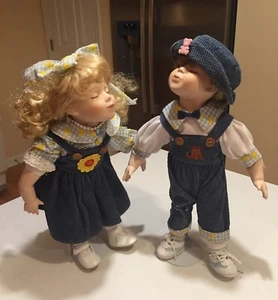 Vintage Geppeddo Katie and Kyle Kissing Porcelain 15” Dolls - Picture 1 of 11